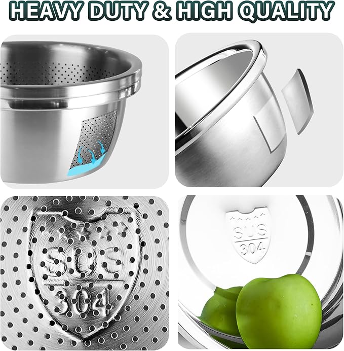 304 Stainless Steel Colander 4QT Microporous Colander & Large Bowl for Kitchen,Rice Strainer with Salad Mixing Bowl for Pasta Straining,Fruit Washing,Vegetable Draining,Food Mixing(2PCs)