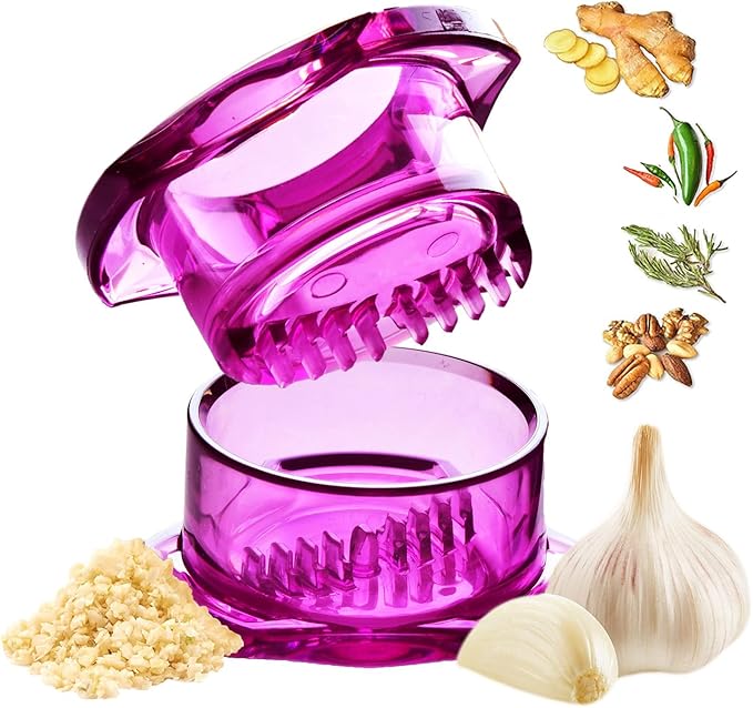 Garlic Twister 4th Gen – Garlic Mincer & Garlic Press in One, for Ginger, Herbs, Nuts & more, BPA-Free, Dishwasher Safe, 3–5 Clove Capacity - Purple