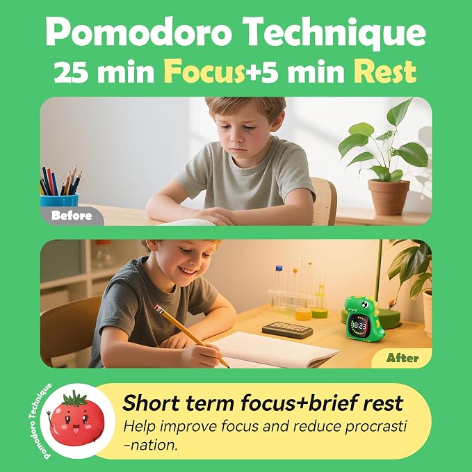 Visual Timer for Kids 99 Minute Digital Potty Training Timer for Homeschool | Dual sound; Dinosaur Look; Long Battery Life