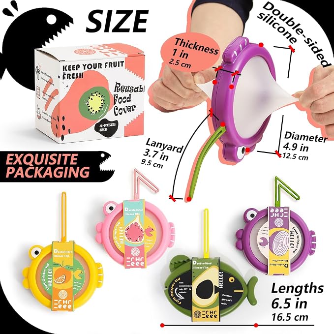 Silicone Food Storage Containers, 4Pcs Avocado Saver Produce Holder | Keep avocados fresh! Reusable Onion Storage for tomato, lemons, garlic & potato. Fresh fruit fridge organizers.