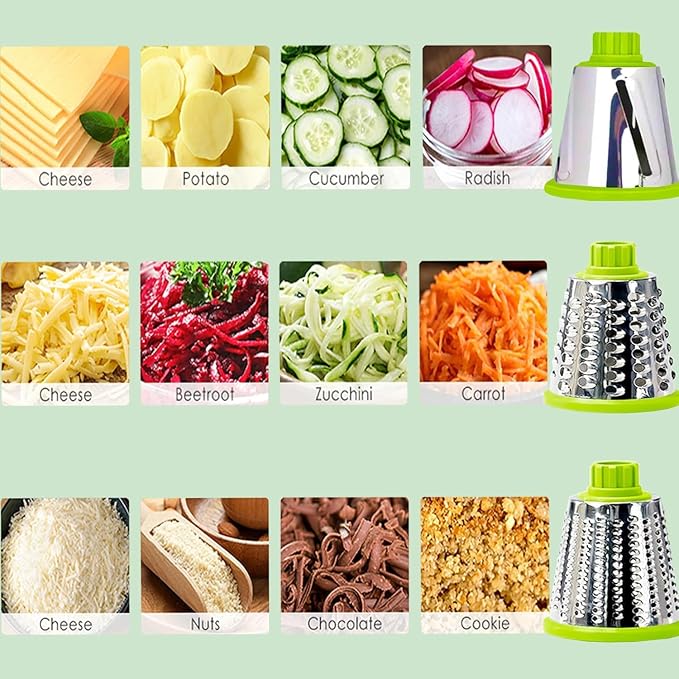 Cheese Grater with Handle,Multifunctional Rotary Cheese Grater | Powerful suction cup base,Effortless and time-saving,Protects your hands,Versatile,Detachable,Easy to clean