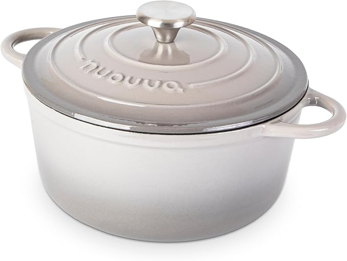 Cast Iron Pot with Lid-Non-Stick Ovenproof Enamelled Casserole Pot, Oven Safe up to 500° F-Sturdy Dutch Oven Cookware - Grey, 5-Quart, 24cm-by Nuovva