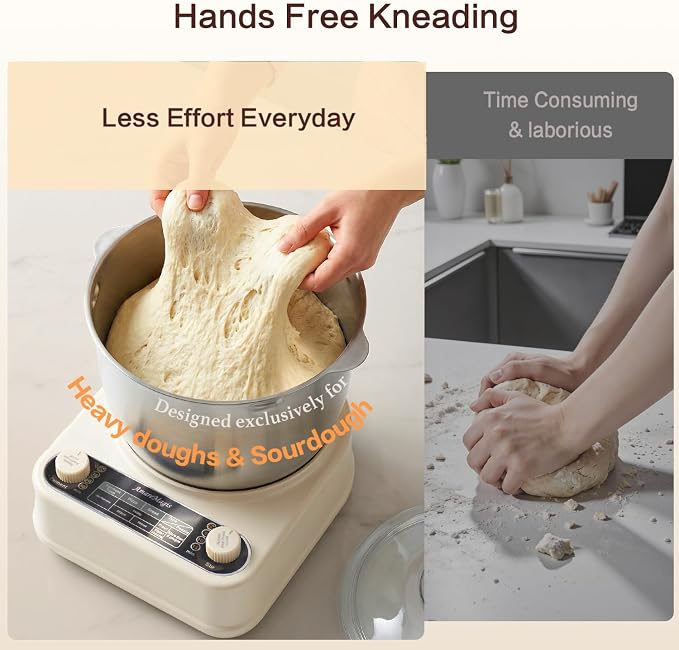 5.3QT Dough Kneader Machine with Timer & Fermentation, Electric Dough Mixer for Bread, Pizza, Pasta & Sourdough, Up to 1.4kg Dough Maker for Home Baking Hands-Free Kneading Machine, 304 Bowl