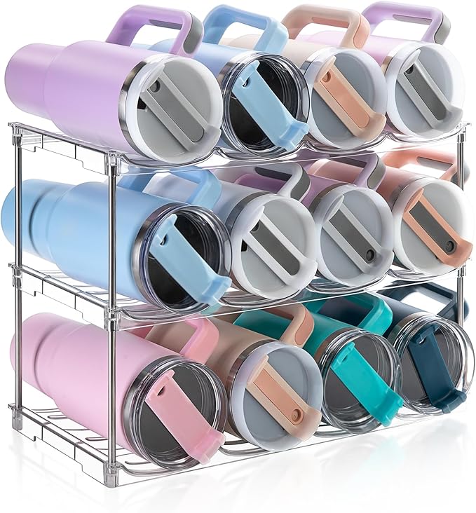 Larger Water Bottle Organizer for Stanley 40 oz Tumbler, Tumbler Organizer | Stackable Water Bottle Holder Rack for Cabinet, Kitchen Storage Organizer for for Stanley Cup Accessories, Tumbler Storage