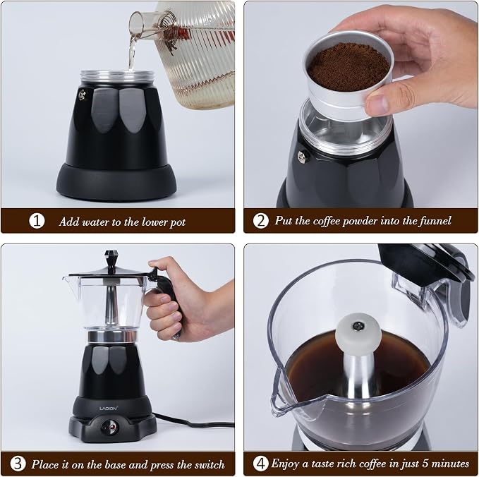 LAOION Cuban Coffee Maker, 6 or 3cup Electric Espresso Coffee Maker | Portable Cafeteras Electricas Modernas, Electric Moka Pot with Detachable Base & Overheat Protection, Coffee Gift