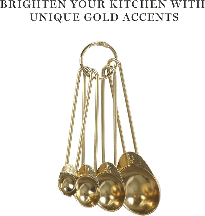 Martha Stewart Richburn 4-Piece Gold Stainless Steel Measuring Spoons Set – Durable and Stylish Kitchen Measuring Tools for Precise Baking and Cooking