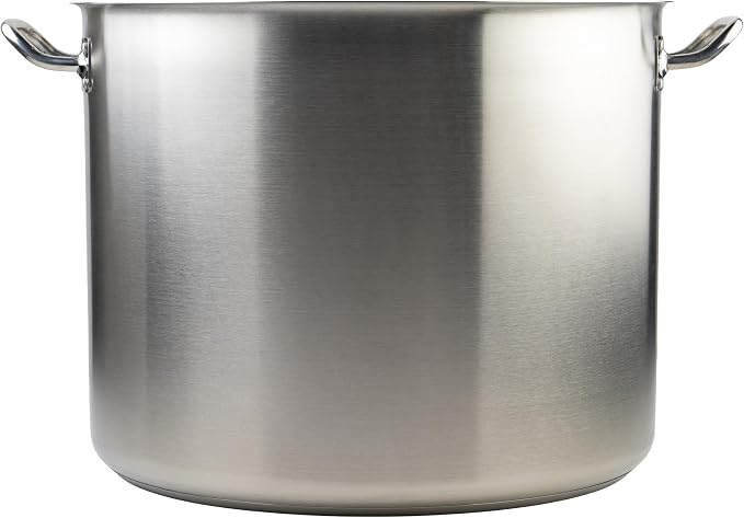 Winco 60 qt Stainless Steel Stock Pot with Cover | Dishwasher safe, Heavy-duty, Tri-ply heating, Riveted handles, Great for Stocks, Soups, Pasta and Batch Cooking