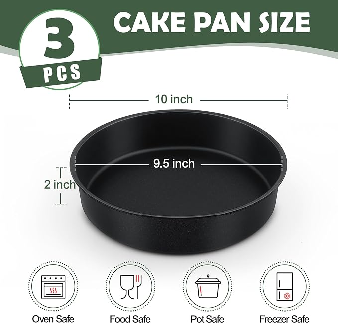 E-far 9.5 Inch Cake Pan, 3PCS Nonstick Stainless Steel Baking Cake Pans | Round Smash Baking Tins Bakeware for Birthday Layer Cake/Cheesecake, Straight Side & Non-Toxic, Leakproof & Easy Clean