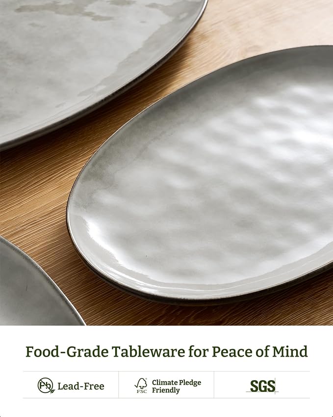 famiware Serving Platters Set of 3 Sizes - Oval, Grey | 15.59"/14.3"/12.9" Fine Stoneware Serving Trays for Party, Entertaining for Food, Turkey, Cheese, Microwave Dishwasher Safe