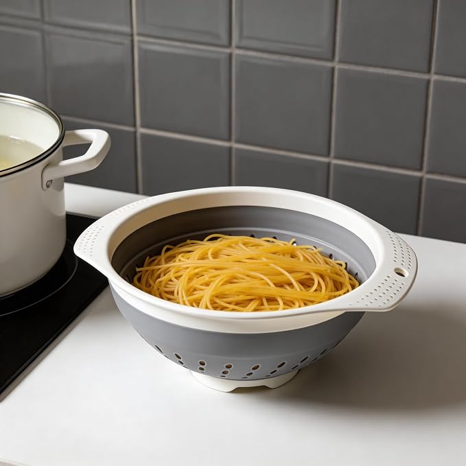 5 Quart Premium Collapsible Colander with Reinforced Handles | BPA-Free Silicone Folding Strainer, Space-Saving Modern Kitchen Drainer for Pasta, Produce & Everyday Cooking