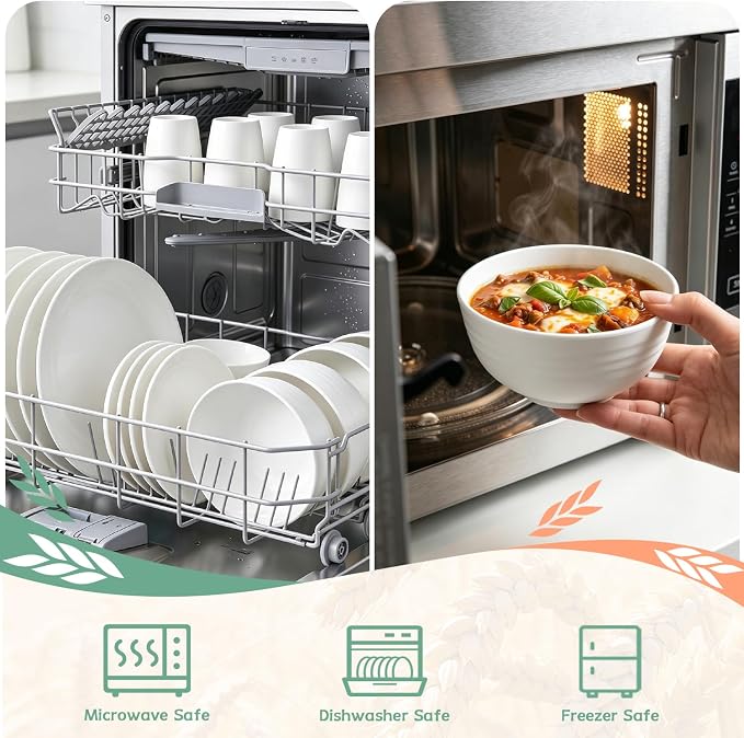 PYRMONT 40 PCS Wheat Straw Dinnerware Sets Unbreakable Dishes Set Service for 8 Dishwasher & Microwave Safe Plates and Bowls Sets for Kitchen,Camping,Picnic Non Toxic Dishes-White