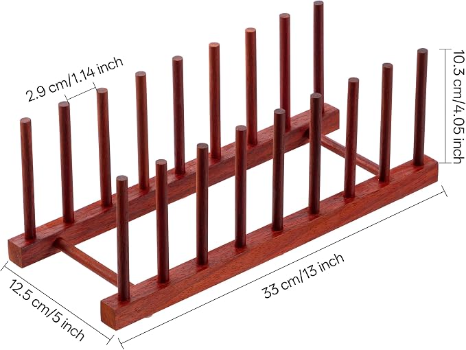 HBlife 4 Packs Rosewood Wooden Dish Drying Rack Plate Organizer for Cabinet | 8 Slots, Home and Kitchen Organizer, For Cups, Bowls, Pots, Lids, Cutting Boards & Plates, Space-Saving for Cabinets Counters