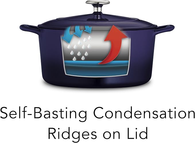 Tramontina Bestow Enameled Cast Iron 5.5-Qt Round Dutch Oven Pot with Lid | Great for Braising, Roasting and Bread Baking - Blue