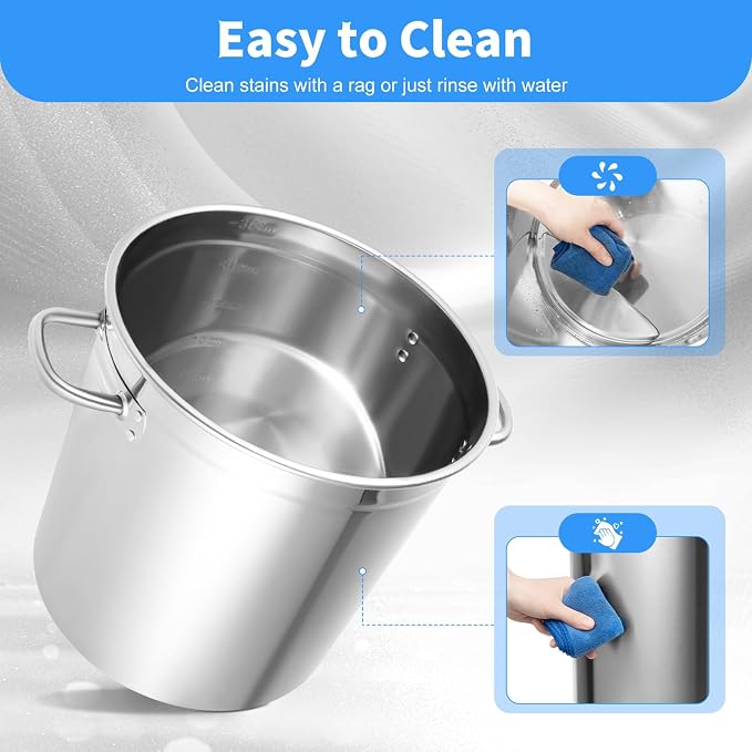 35L/30Qt Stainless Steel Stockpot, Kitchen Soup Big Cooking, Commercial Heavy Duty Canning Pot Stockpot with Lid and 2 Handles for Hotels Restaurants Kitchens Warehouses