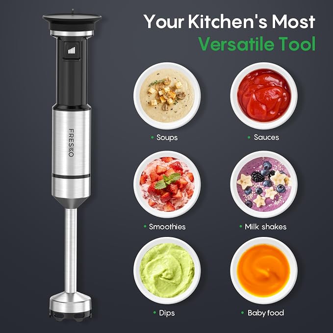 FRESKO Immersion Hand Blenders, Variable Speed Trigger | Anti-Scratch Stainless Steel Shaft, Stick Mixer for Soups, Shakes, Baby Food & Puree