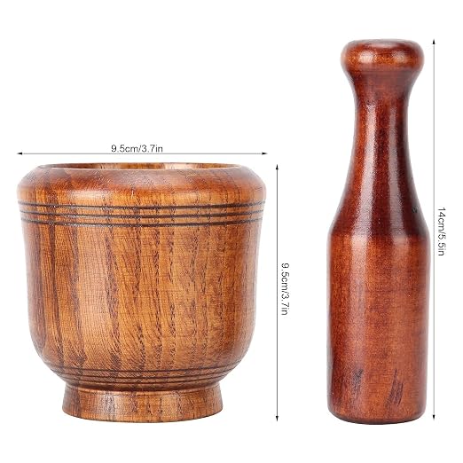 Wooden Mortar and Pestle Set, Traditional Spice Grinder Manual Garlic Masher Pepper Press Ginger Crusher Herb Spices Grinder Set Kitchen Gadgets