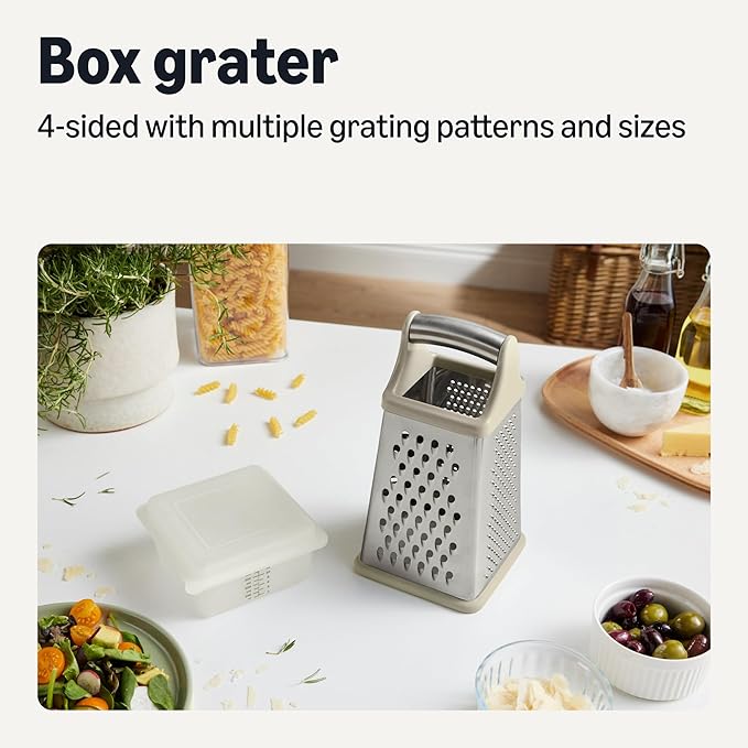 Amazon Basics 4-Sided Cheese Grater with Measurement Container, Stainless Steel, Dishwasher-Safe