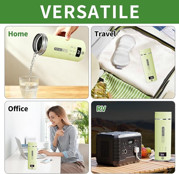 Green Travel Electric Kettle with LCD Display, 6 Temperature Settings, 450ml / 15.2oz, 304 Stainless Steel, Auto Shut-Off and Dry Boil Protection, Compact and Portable Electric Kettle