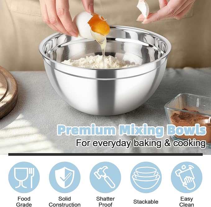 TeamFar Mixing Bowls, Stainless Steel Nesting Salad Bowls & Airtight Lids | For Serving/Mixing/Storing, Healthy & Long-lasting, Dishwasher Safe & Easy Clean, 4.6/3 / 1.5 QT, Black
