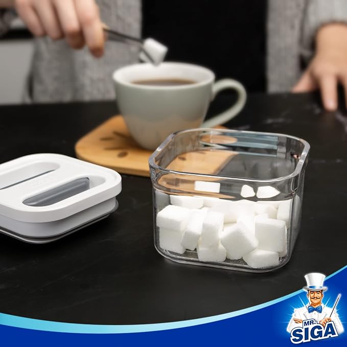 MR.SIGA 4 Pack Airtight Food Storage Container Set, BPA Free, Stackable | One-handed kitchen canister storage containers for dry goods and pantry organization, 360 ml (12.2 oz), small, white