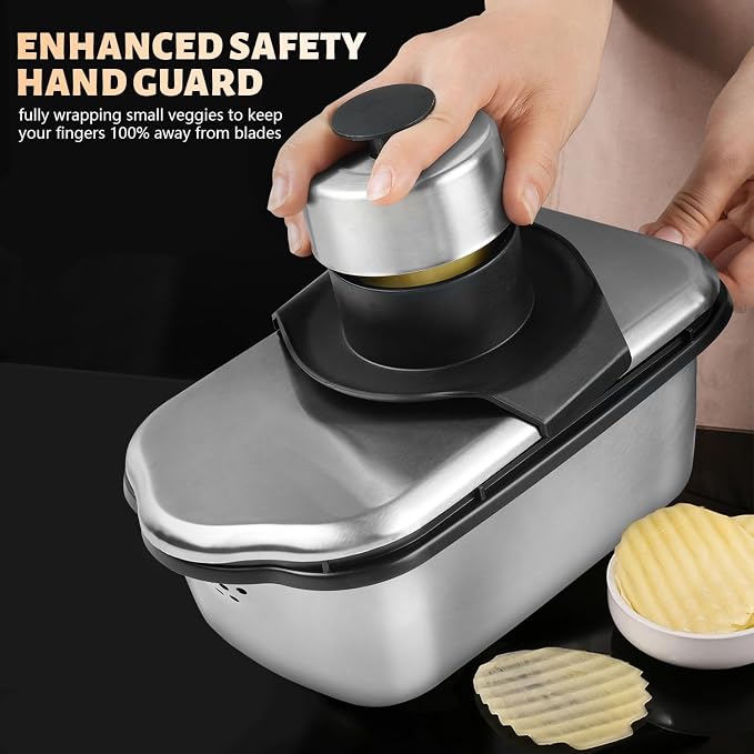 Stainless Steel Vegetable Chopper, 9 Blade Multi Veggie Chopper with Container, Food Cutter Chopper& Grater Mandoline Slicer, Kitchen Tools Gadgets, Onion Slicer, Mincer, Dicer, French Fry Cutter