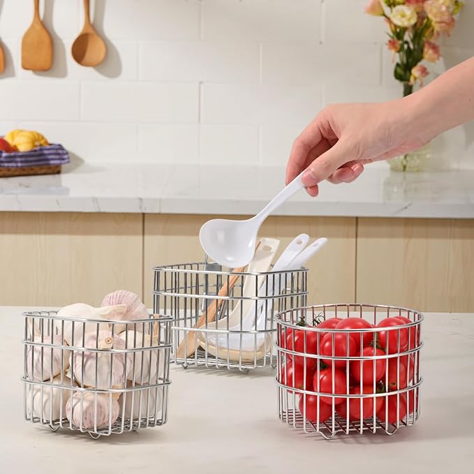 304SS Fruit Basket 3.5L Kitchen Storage Colander Produce Holder | 304 stainless steel, rust-resistant, breathable mesh, quick drainage, versatile countertop organizer, compact modern, durable