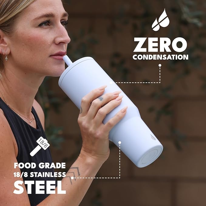 Elemental Spill Proof 40oz Insulated Tumbler with Handle & Straw Travel Mug | Stainless Steel Commuter Travel Coffee Mug for Cold Beverages, Includes 2 Straws & a Spill Proof Lid for Everyday Use