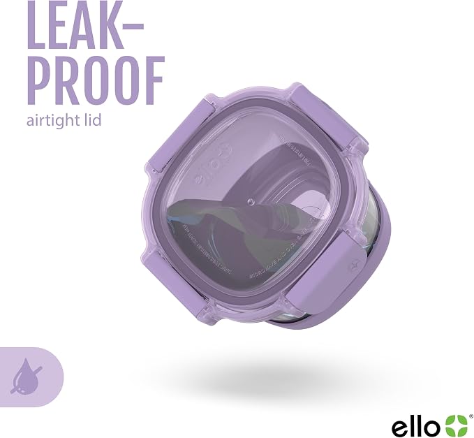 Ello Duraglass Refresh 2 Cup Meal Prep Sets 4Pc, 2 Pack - Glass Food Storage Container with Silicone Boot and Airtight BPA-Free Plastic Lids, Dishwasher, Microwave and Freezer Safe, Dusty Lavender