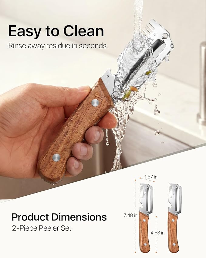 2 Pack Multifunctional Vegetable Peeler, 3-in-1 Peeler For Kitchen with Bottle Opener, Stainless Steel Peelers with Wooden Handle, Ergonomic Handheld Peeler for Peeling Vegetable, Fruit, Scallion