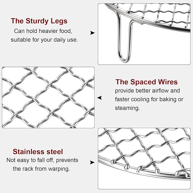 HARFINGTON Round Cooking Rack 9.5-inch Stainless Steel Cross Wire Barbecue Grill Net with 50mm Legs for Cooking Baking Steaming BBQ