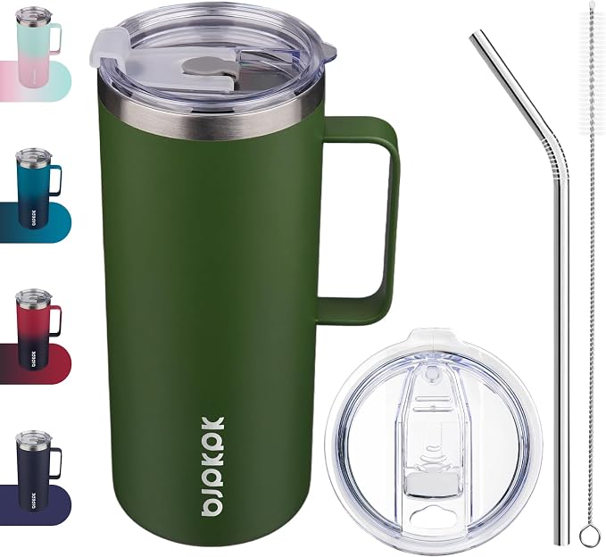 BJPKPK 32oz Insulated Coffee Mug with Handle, Stainless Steel Travel Mug | Keeps Drinks Hot & Cold, Double Wall Vacuum, 2 Lids Included, BPA-Free Coffee Tumbler for Home, Office & Travel