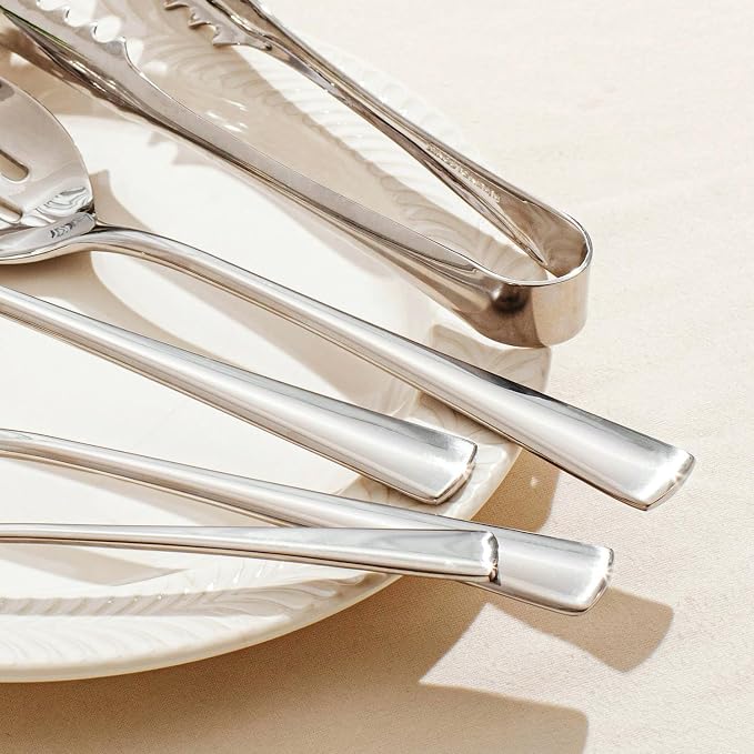 16 Piece 18/10 Serving Utensils Set, Stainless Steel Serving Set | Serving Utensils, Slotted Spoon, Fork, Tong, Soup Ladle, Cake Server, Butter Knife and Ice Tong for Buffet, Parties, Kitchen