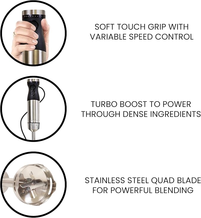Kenmore Immersion Blender - Handheld Stick Mixer, Electric Hand Blender with Stainless Steel Shaft, Whisk, Variable Speed for Smoothies, Milkshakes, Baby Food, Puree, Batidora de Inmersión