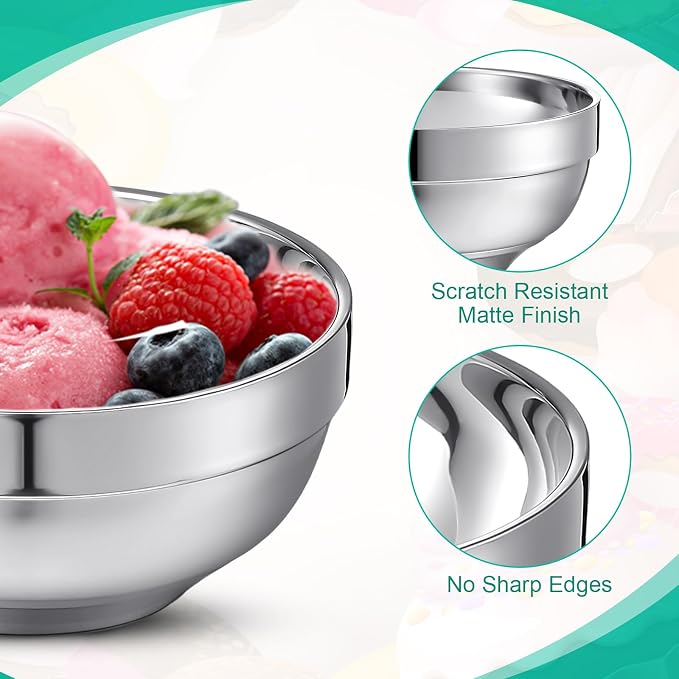 Funnymoom 4 Pack 24 Oz stainless Steel Bowls Double Walled Insulated Soup Ice Cream Metal Mixing Nesting Bowls for Serving Soup Rice Cereal