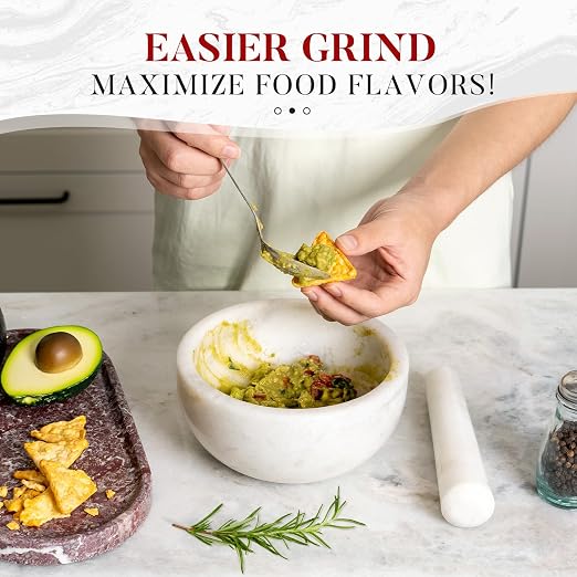 Marble Mortar and Pestle Set, 7"-4 Cups Grinder Bowl for Guacamole, Salsa, Pill Crusher, Spice, Herb, Garlic, Nut, Heavy Duty Grinder for Kitchen(Namib Fantasy)
