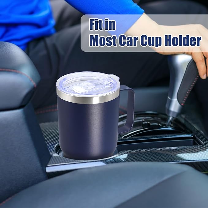 20 oz Tumbler with Handle Coffee Tumblers with Lid Travel Mug Navy 12P | 20oz Tumblers with Handle Double-Wall Insulated Vacuum Coffee Mugs Stainless Steel Tumbler with Handles&Lid Navy 12P