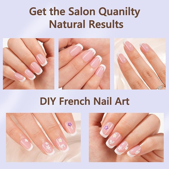 Misssix 150Pcs French Tip Press on Nails Short Square Pink Gel Fake Nails | No Need to File 3 in 1 Tips Pre-lasting, Fake Nails for Nail Art DIY 15 Sizes