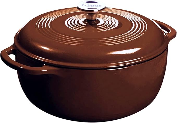 Lodge Essential Enamel Cast Iron Dutch Oven 6 Quarts - Perfect for Bread Baking, Braising, Marinating & Slow Cooking, Features Moisture-Sealing Lid & Dual Handles, Kitchen Essentials, Burnt Sienna