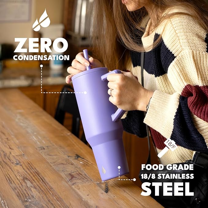Elemental Spill Proof 40oz Insulated Tumbler with Handle & Straw Travel Mug | Stainless Steel Commuter Travel Coffee Mug for Cold Beverages, Includes 2 Straws & a Spill Proof Lid for Everyday Use