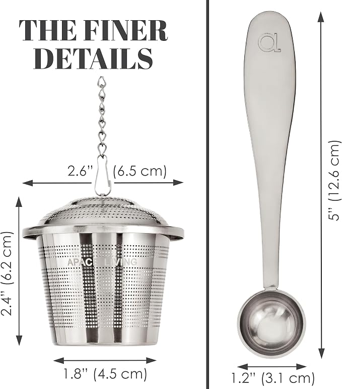Tea Infuser Set of 2 with Tea Scoop & Drip Trays - 304 Stainless Steel Ultra Fine Mesh Loose Leaf Tea Strainer, Reusable Tea Steeper Basket for Rooibos, Green, Black, Herbal & Oolong Tea, etc