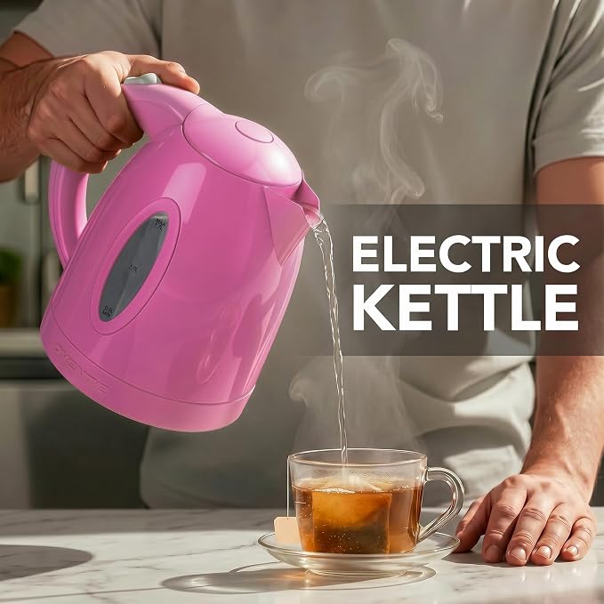 OVENTE 1.7L Electric Kettle with 1100W Fast Boiling Water, Pink KP72P | Best For Coffee or Tea, BPA-Free, Water Level Gauge, Auto Shut-Off, Indicator Light, Boil-Dry Protection & Removable Filter