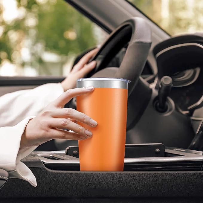 20 oz Tumbler with Lid Stainless Steel Insulated Tumblers Cups Travel Mug | Double Wall Vacuum, Powder Coated, Keep Drinks Cold and Hot, Waterproof Lid, Fit of Car Cup Holders, Orange