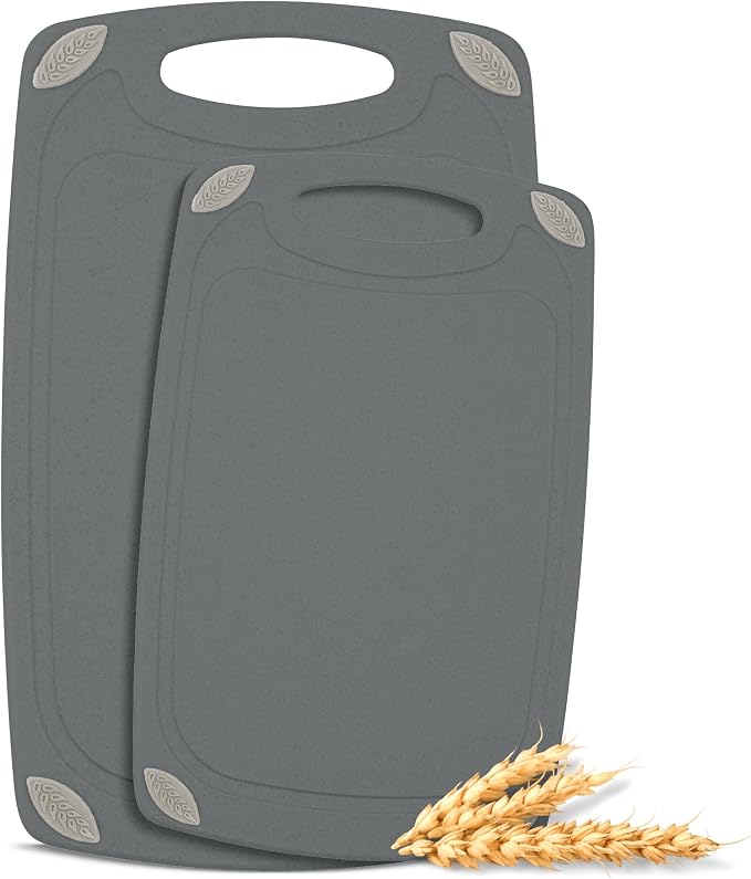 AXIOM CREATIONS 2-Piece Reversible Cutting Board Set Made with Natural Wheat Straw Fiber, Eco-Conscious Food Safe Kitchen Essentials, Gluten Free & BPA Free Chopping Boards for Kitchen