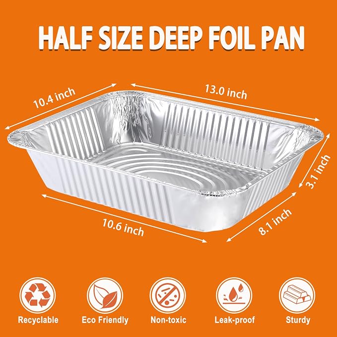 Aluminum Foil Pans 9x13 Disposable - Half Size Aluminum Foil Heavy Duty deep Steam Table Pan, Tin foil Turkey Sheets Tray Chafing Grill Accessories for Cooking, Baking, Storing, Food Prepping (30)