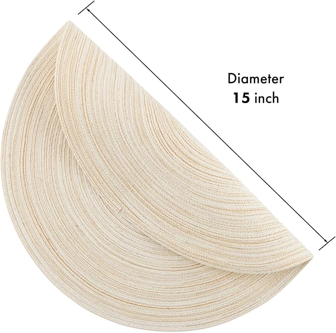 Winknowl Round Braided Placemats Set of 6 Washable Woven Heat Resistant Table Mats for Kitchen Dining Tables 15 inch Round Place Mats (Ivory,6)