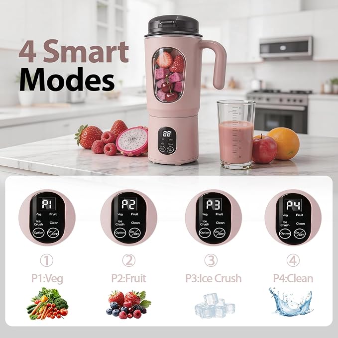 Personal Blender for Smoothies, 580ML USB-C Rechargeable | Portable Blender Cup, 12-Blade Smoothie Maker with Travel Lid, Handle & LED Display for Gym, Office, Travel and Outdoor