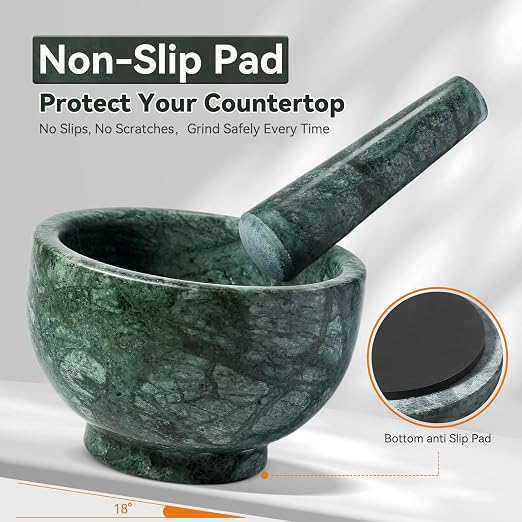 Indian Natural Marble Mortar and Pestle Set, Grinder Bowl for Guacamole, Salsa, Pill Crusher, Spice, Herb, Garlic, Nut, Heavy Duty Grinder for Kitchen
