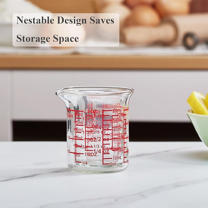 Ackers 4-Piece Glass Measuring Cup Set, Borosilicate Beaker Style Nesting Liquid Measuring Cups