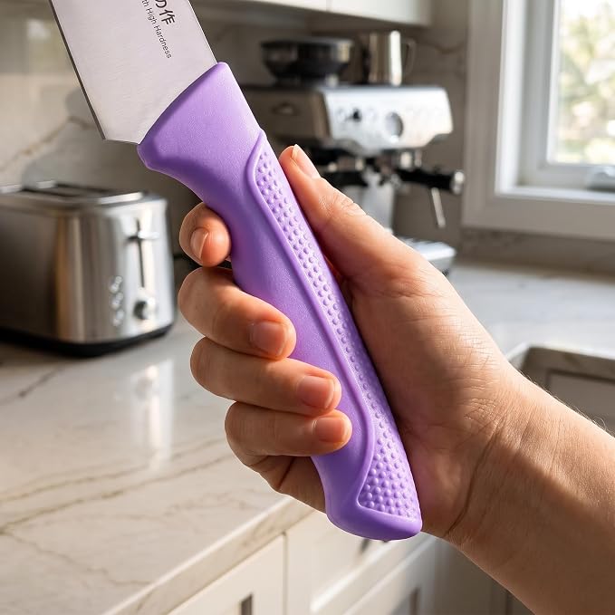 imarku 14-piece Japanese kitchen knife set, including knife block sharpener | High-carbon stainless steel, sharp, non-slip ergonomic handle, dishwasher safe, elegant gift packaging, lavender color