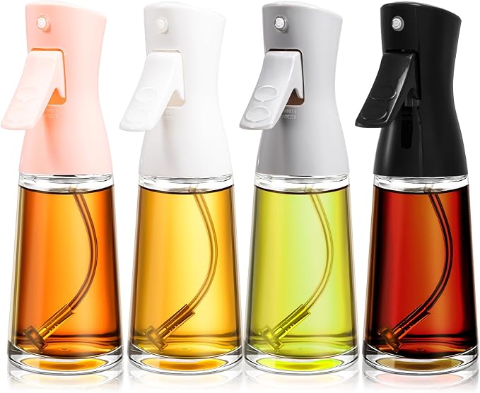 Lallisa 4 Pcs Oil Sprayer for Cooking 180 ml Glass Olive Mister Oil Dispenser Bottle for Kitchen Vinegar Spritzer for Air Fryer Gadgets Making Baking Frying Bbq Salad Accessories